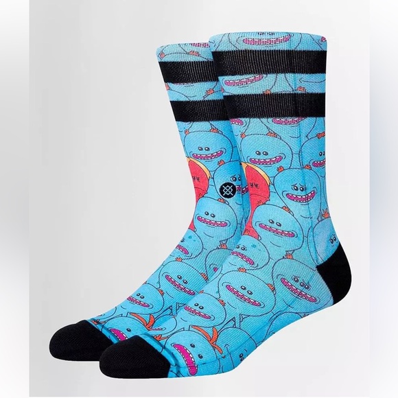 Stance Blue and Black Mr. MeeSeeks Rick and Morty Cartoon Print Socks - Picture 1 of 7